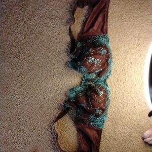 Fit Fully Yours 44G Bra Unlined Brown W/Turquoise Trim